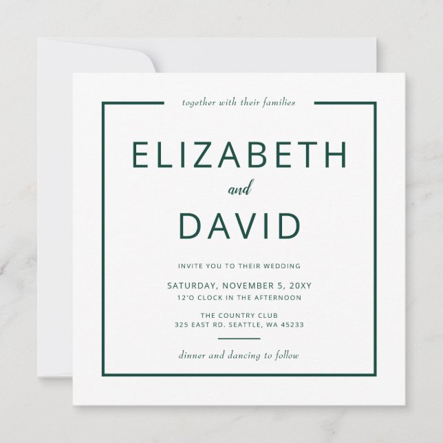 Emerald Green Elegant Moderne Minimalistische Hoch Einladung (Vorderseite)