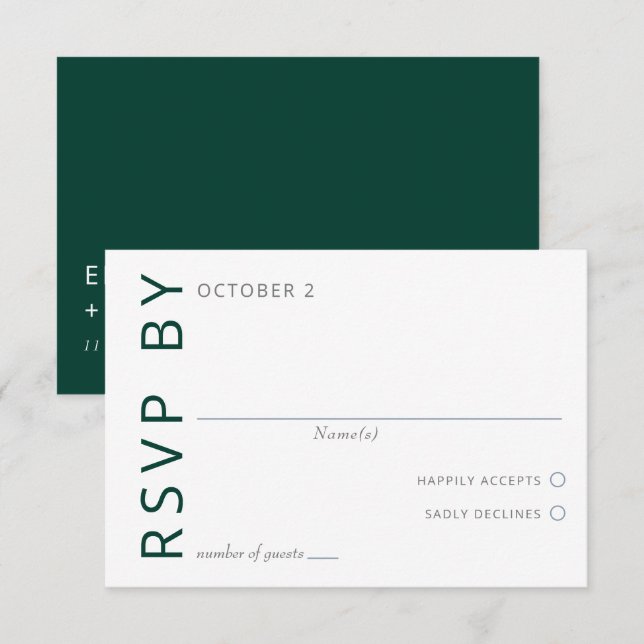 Emerald Green Elegant Moderne Minimalistische Hoch RSVP Karte (Vorne/Hinten)