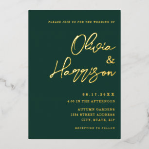 Emerald Green Elegant Script Wedding Folieneinladung
