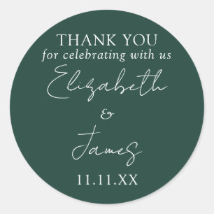 Emerald Green Elegant Script Wedding Vielen Dank Runder Aufkleber
