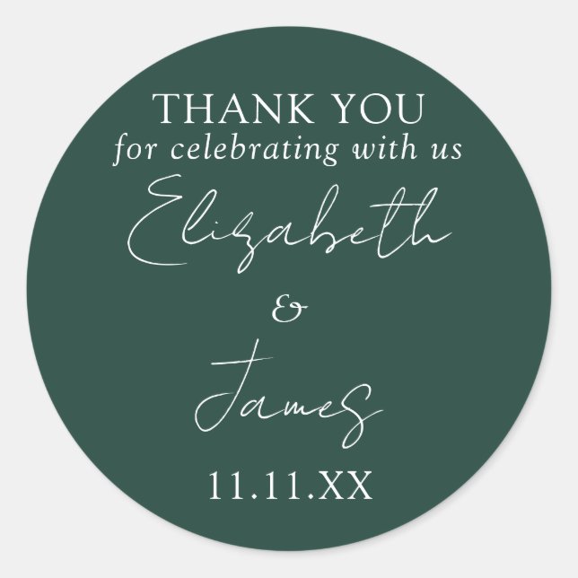 Emerald Green Elegant Script Wedding Vielen Dank Runder Aufkleber (Vorderseite)