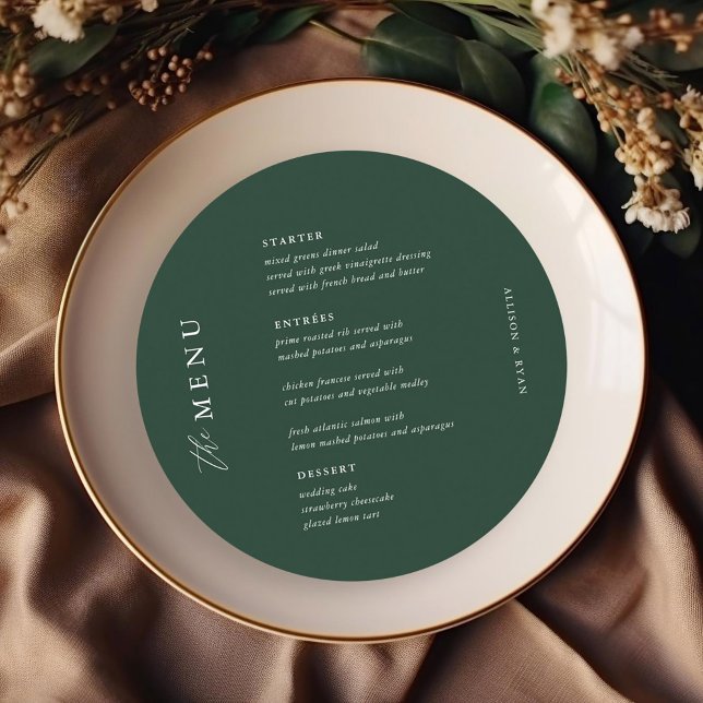 Emerald Green Elegant Wedding Table Circle Menu (Créateur téléchargé)