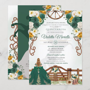 Emerald Green Elegant Western Charro Quinceanera Einladung
