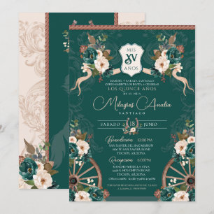 Emerald Green Elegante Baroque Charro Quinceanera Einladung