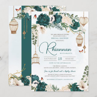 Emerald Green Elegante Blumengarten Brautparty Einladung