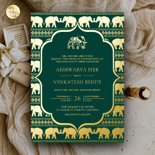 Emerald Green Elephant Indian Foto Wedding Gold Folieneinladung
