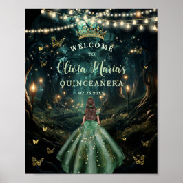 Emerald Green Enchanted Forest Quinceañera Willkom Poster
