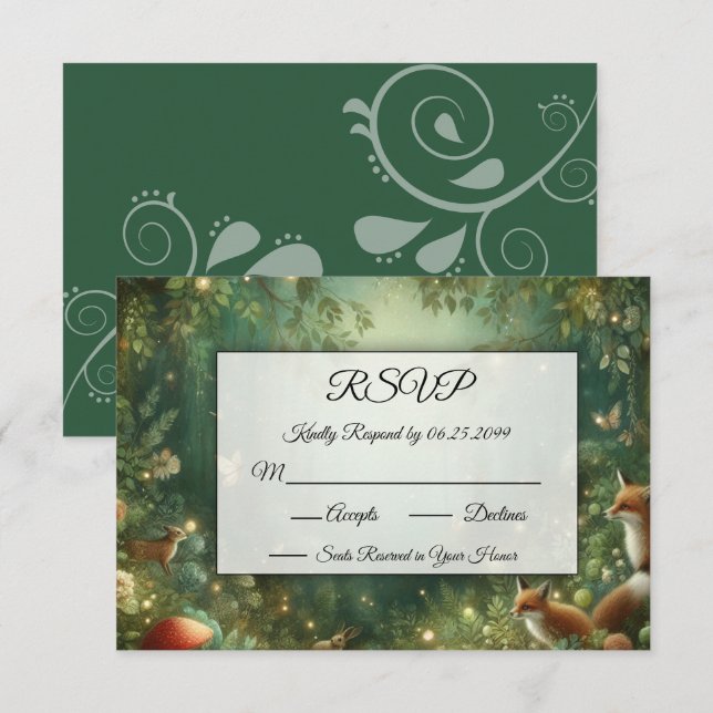 Emerald Green Enchanted Forest RSVP Karte (Vorne/Hinten)
