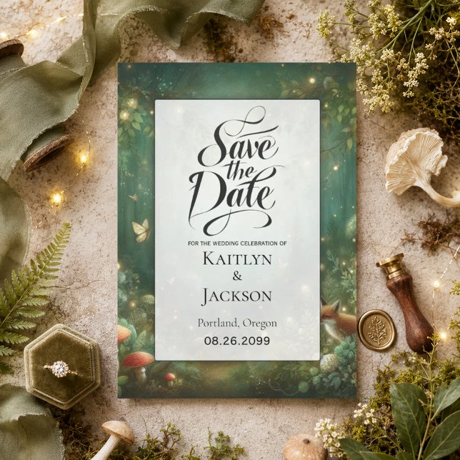 Emerald Green Enchanted Forest Save The Date (Von Creator hochgeladen)