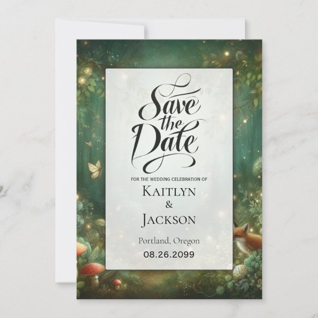 Emerald Green Enchanted Forest Save The Date (Vorderseite)