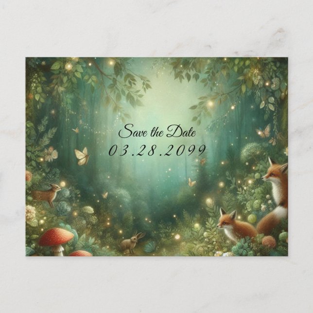 Emerald Green Enchanted Forest Wedding Ankündigungspostkarte (Vorderseite)