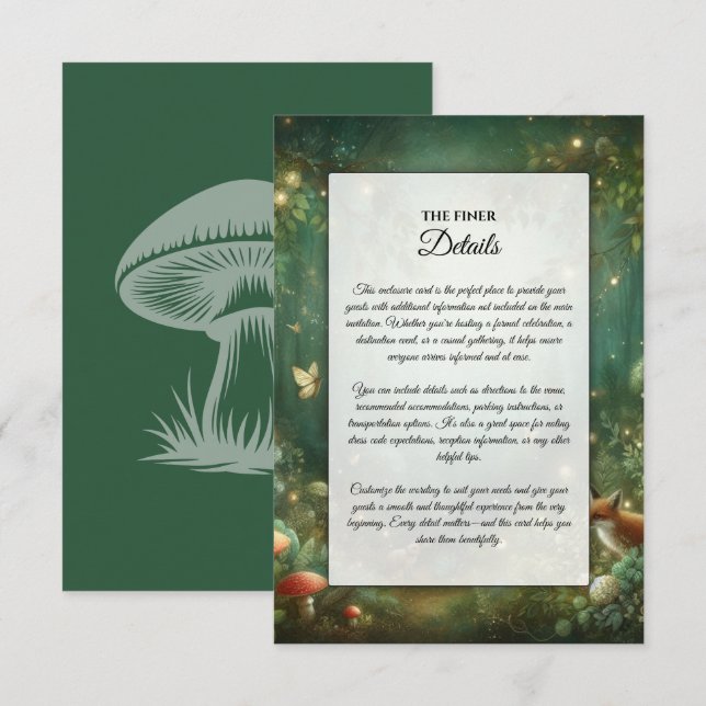 Emerald Green Enchanted Forest Wedding Begleitkarte (Vorne/Hinten)