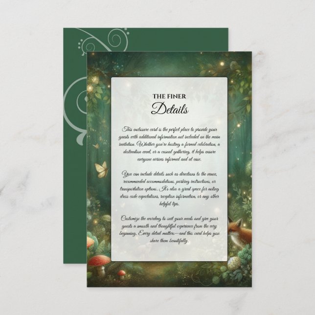 Emerald Green Enchanted Forest Wedding Begleitkarte (Vorne/Hinten)