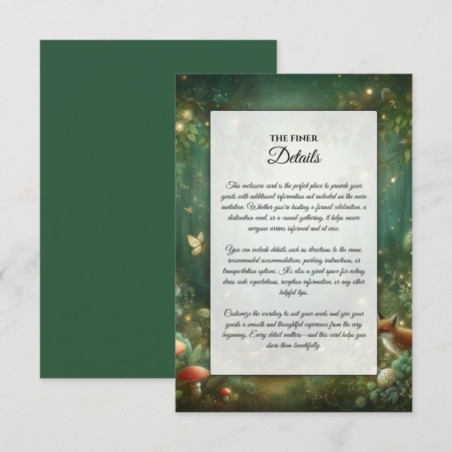 Emerald Green Enchanted Forest Wedding Begleitkarte (Vorne/Hinten)
