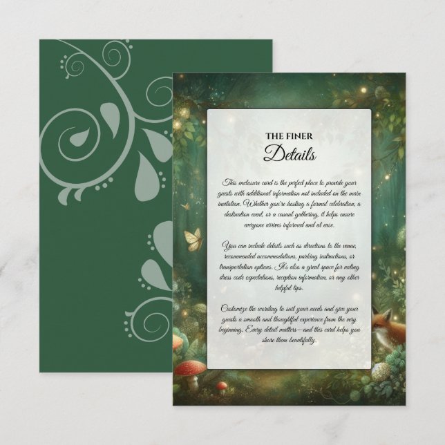 Emerald Green Enchanted Forest Wedding Begleitkarte (Vorne/Hinten)