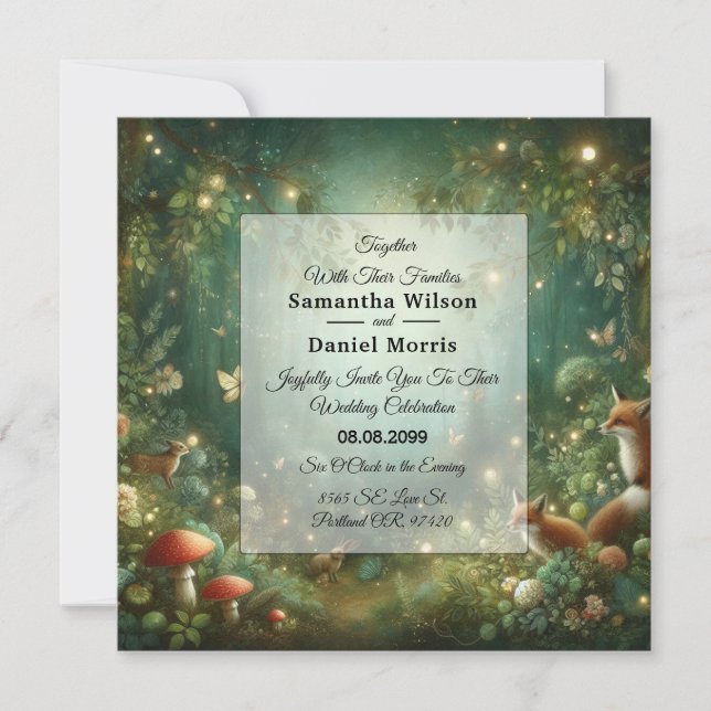Emerald Green Enchanted Forest Wedding Einladung (Vorderseite)