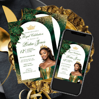 Emerald Green et Gold Arch Invitation d'anniversai