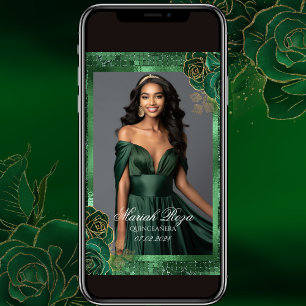 Emerald Green et Gold Birthday Photo Invitation