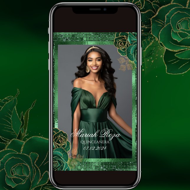 Emerald Green et Gold Birthday Photo Invitation (Créateur téléchargé)