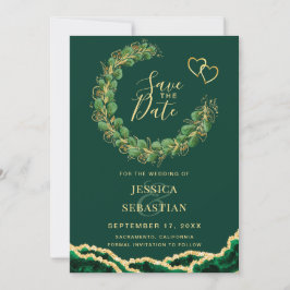 Emerald Green Eucalyptus Agate Foto Elegante Save The Date