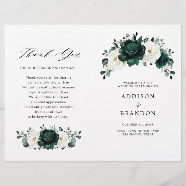 Emerald Green Eucalyptus Programme de mariage blan (Devant)