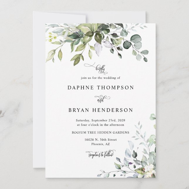 Emerald Green Eucalyptus Wedding QR Code Foto Einladung (Vorderseite)