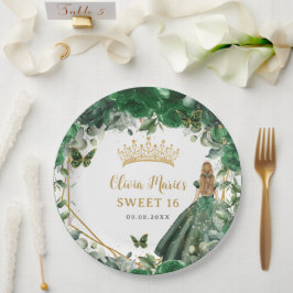 Emerald Green Floral Blonde Princess 16 . Geburtst Pappteller