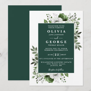 Emerald Green Floral Botanical Modern Wedding Einladung