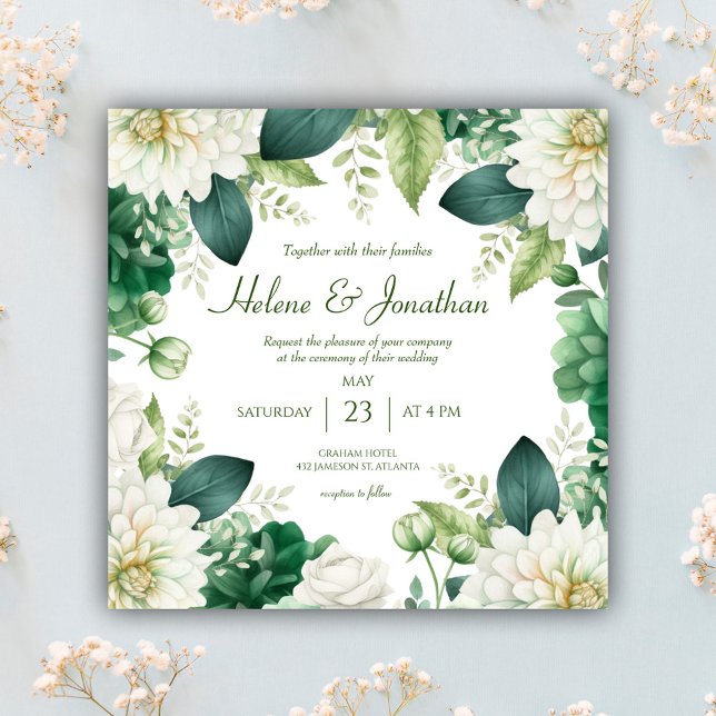 Emerald Green Floral Botanical Wedding Einladung (Emerald Green Floral Botanical Wedding Invitation)