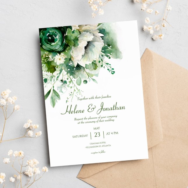 Emerald Green Floral Botanical Wedding Einladung (Von Creator hochgeladen)