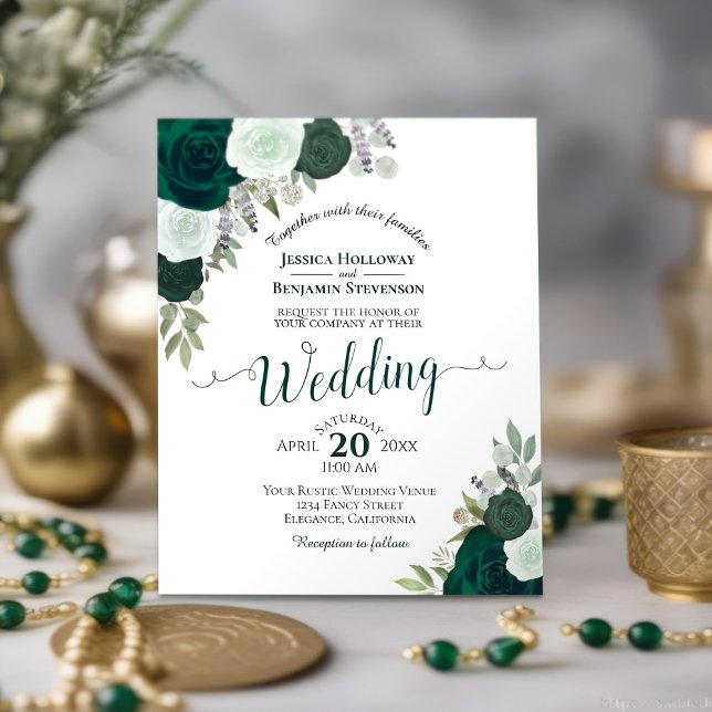 Emerald Green Floral BUDGET Einladung zur Hochzeit (Von Creator hochgeladen)