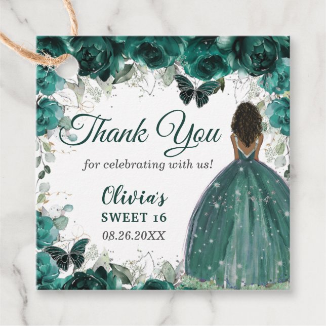 Emerald Green Floral Butterfells Brown Princess Geschenkanhänger (Vorderseite)