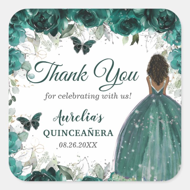 Emerald Green Floral Butterfells Brown Princess Quadratischer Aufkleber (Vorderseite)