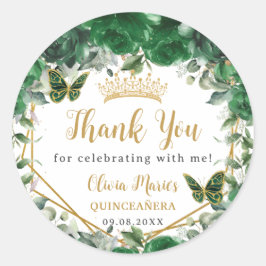 Emerald Green Floral Butterfells Quinceañera Gefal Runder Aufkleber