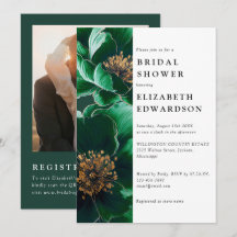 Emerald Green Floral Foto QR Code Brautparty