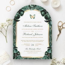 Emerald Green Floral Gold Arch Butterfly Hochzeit