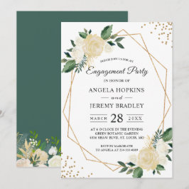 Emerald Green Floral Gold Frame Engagement Party Einladung