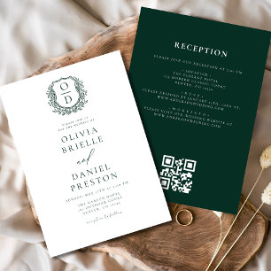 Emerald Green Floral Monogram Wedding QR Code Einladung