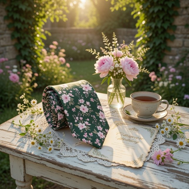 Emerald Green Floral Pink Blossom Krawatte (Von Creator hochgeladen)