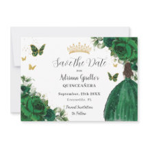 Emerald Green Floral Princess Gold Quinceañera