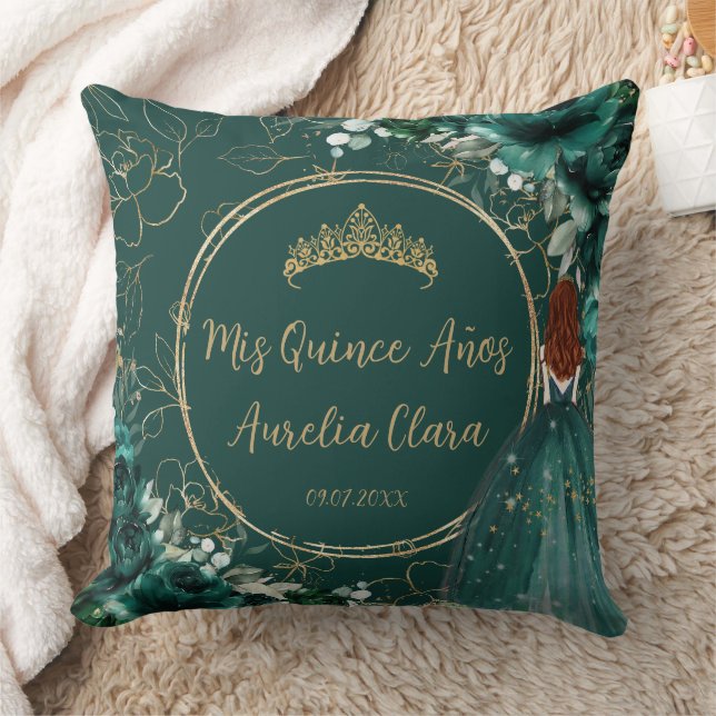 Emerald Green Floral Princess Quinceañera Keepake Kissen (Decke)