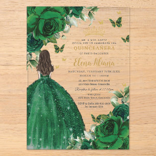 Emerald Green Floral Prinzessin Quinceañera Sweet  Acryleinladungen