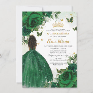 Emerald Green Floral Prinzessin Quinceañera Sweet Einladung