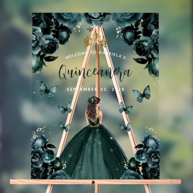 Emerald Green Floral Quinceañera Bienvenue (Neutre)
