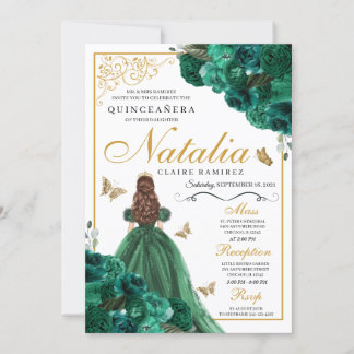 Emerald Green Floral Quinceanera Birthday Einladung