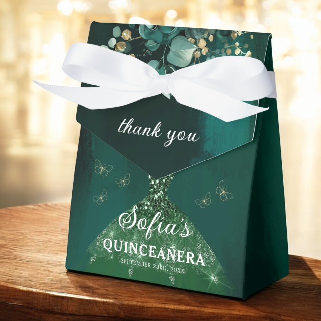 Emerald Green Floral Quinceañera Butterfliegen Geschenkschachtel (Von Creator hochgeladen)