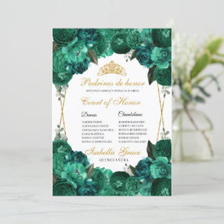 Emerald Green Floral Quinceanera Court of Honor Einladung