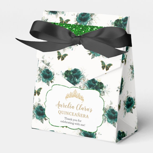 Emerald Green Floral Quinceañera Crown Butterflieg Geschenkschachtel (Vorderseite)