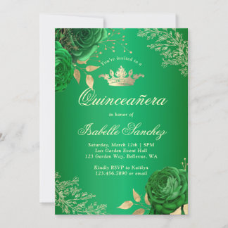 Emerald Green Floral Quinceanera Einladung