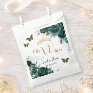 Emerald Green Floral Quinceanera Gold Butterfliege Geschenktütchen